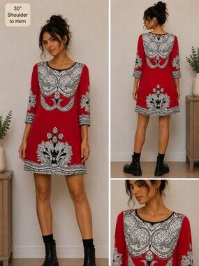 Ella Samani Size M Red Sparkle Tunic